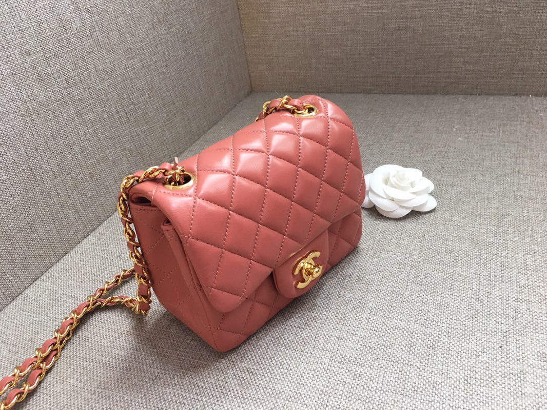 Mini Classic Flap Lambskin Bag A01115 Cream Pink/Gold